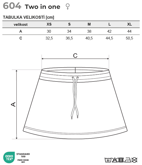604 Two in one sukně dámská Tabulka velikostí